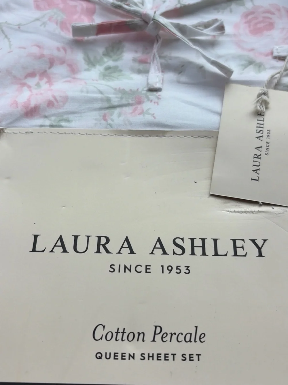 Laura Ashley Floral Cotton Percale Sheet Set in Pink and Green
